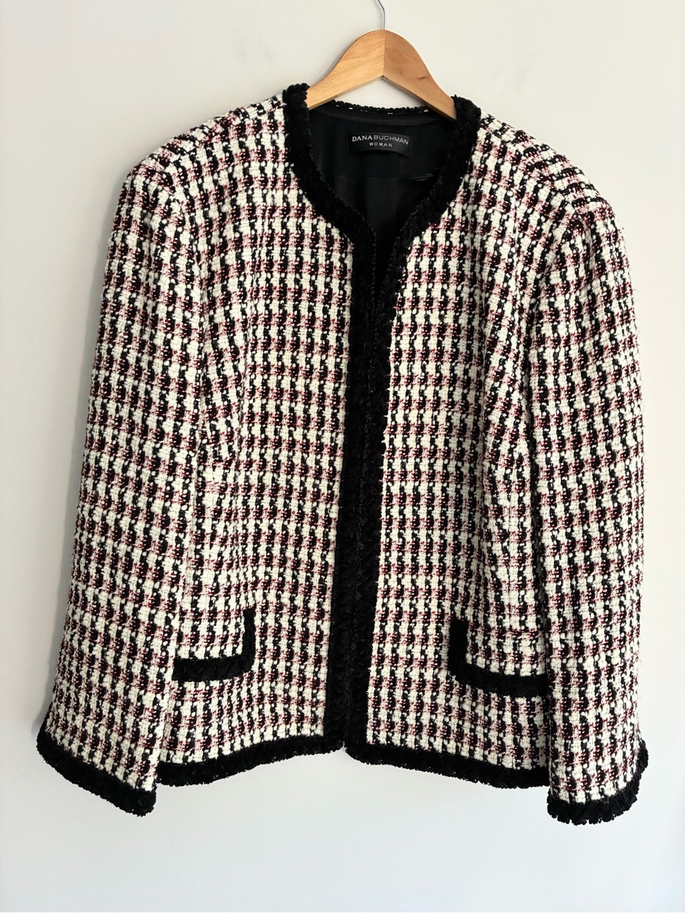 Dana Buchman  Black Cream Red Tweed Jacket Size 22